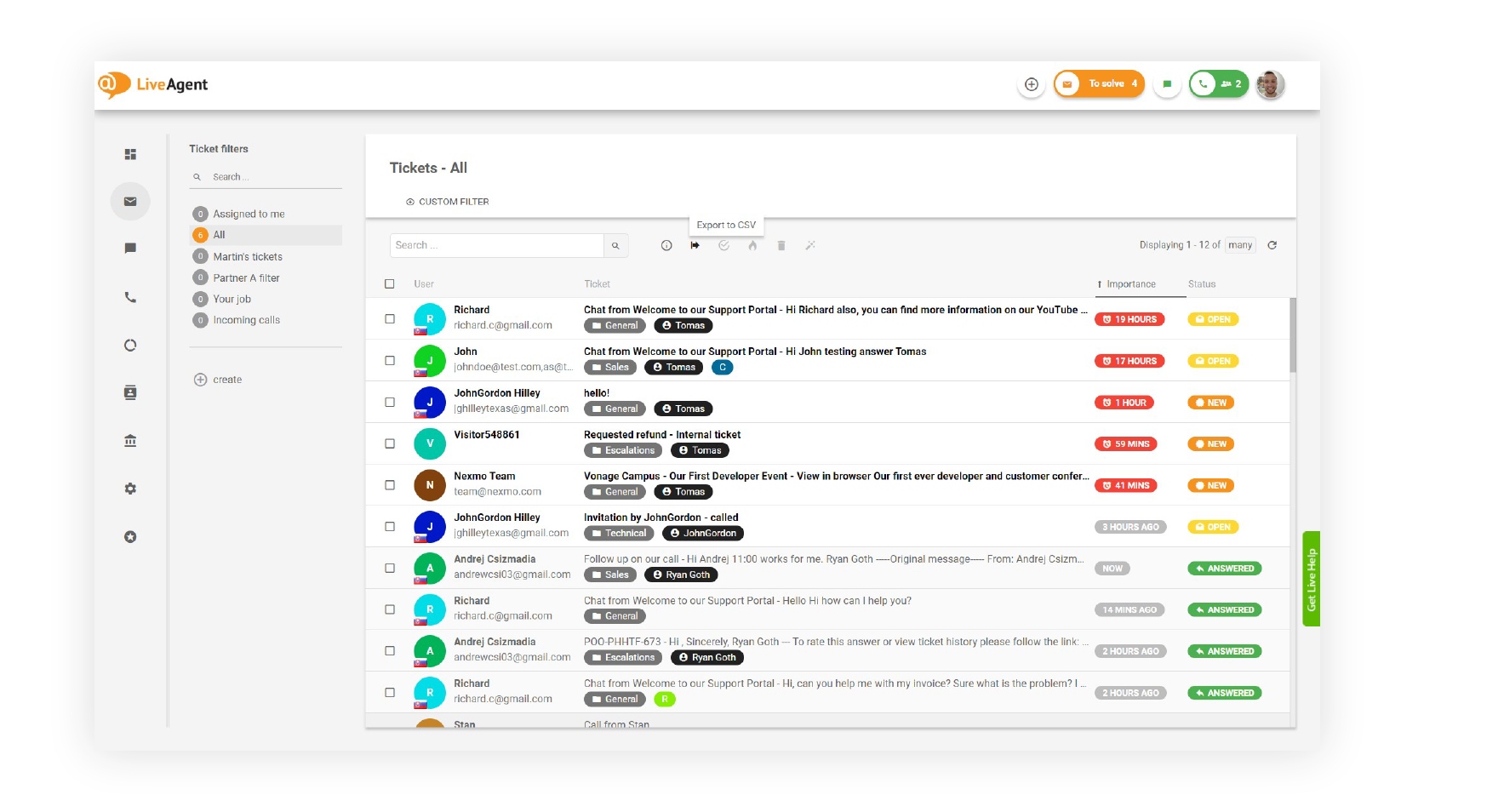 Universelle Posteingang-Funktion von LiveAgent