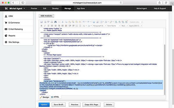 LiveAgent Adobe Business Catalyst-Integration