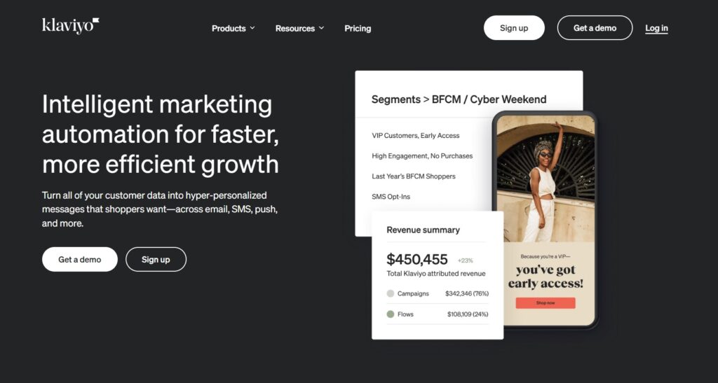 Klaviyo-Startseite, intelligente Marketinglösung