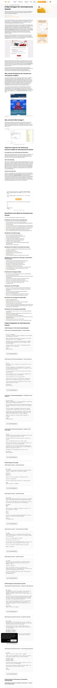 Nutzen Sie unsere E-Mail-Vorlagen für informatorische Zwecke für E-Mail-Auszüge, unternehmensweite Ankündigungen, Rückversicherungs-E-Mails und mehr.