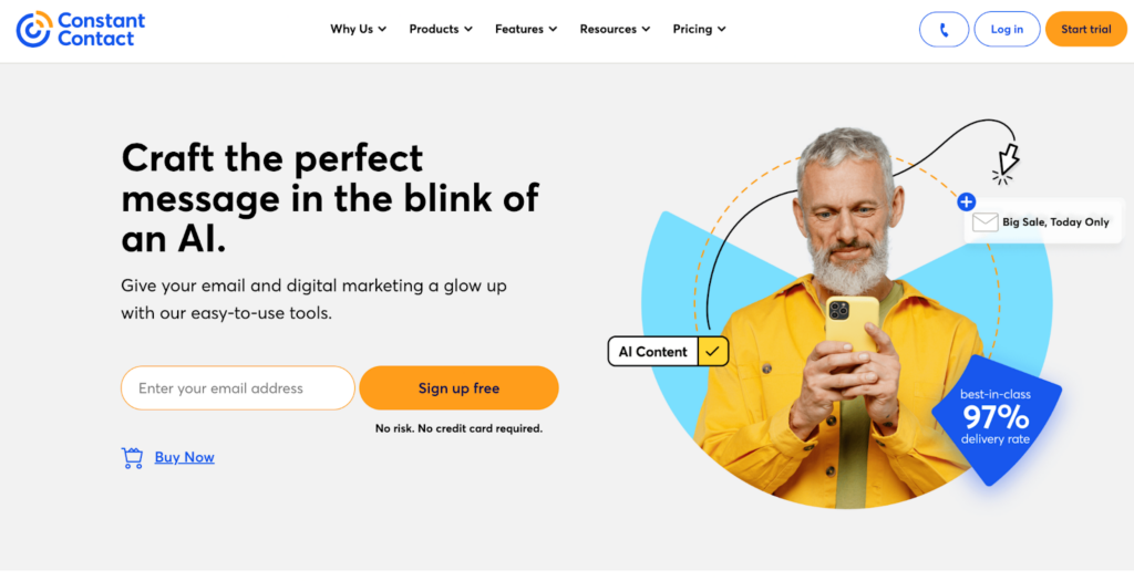 Constant Contact-Startseite, Software für das E-Mail-Marketing und -Management