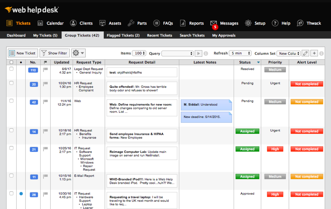Die SolarWinds Service Desk-Tickets