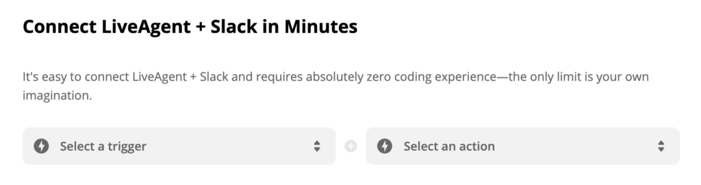 LiveAgent + Slack-Trigger und Handlungsauswahl auf Zapier