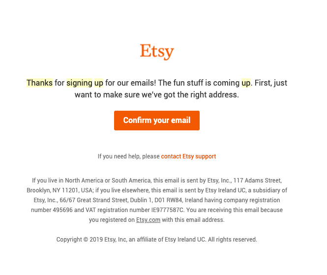 Etsy Bestätigungs-E-Mail Kundengewinnung