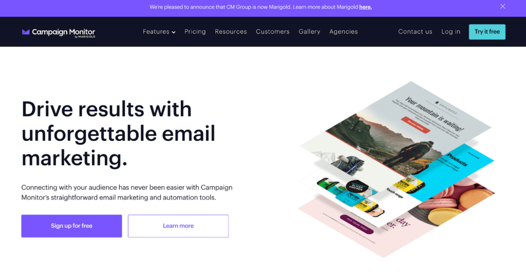 Campaign Monitor-Startseite, effizientes Management- und Marketingsystem