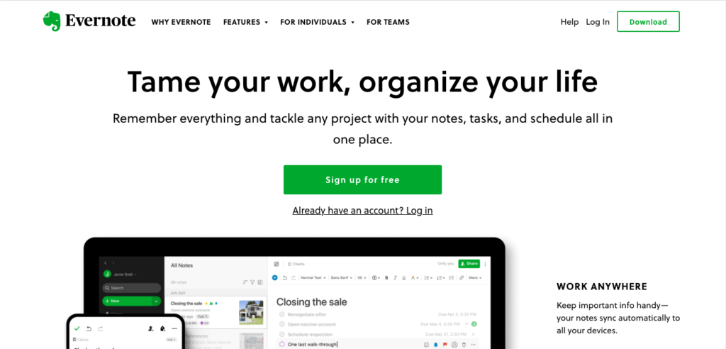 Evernote-Startseite
