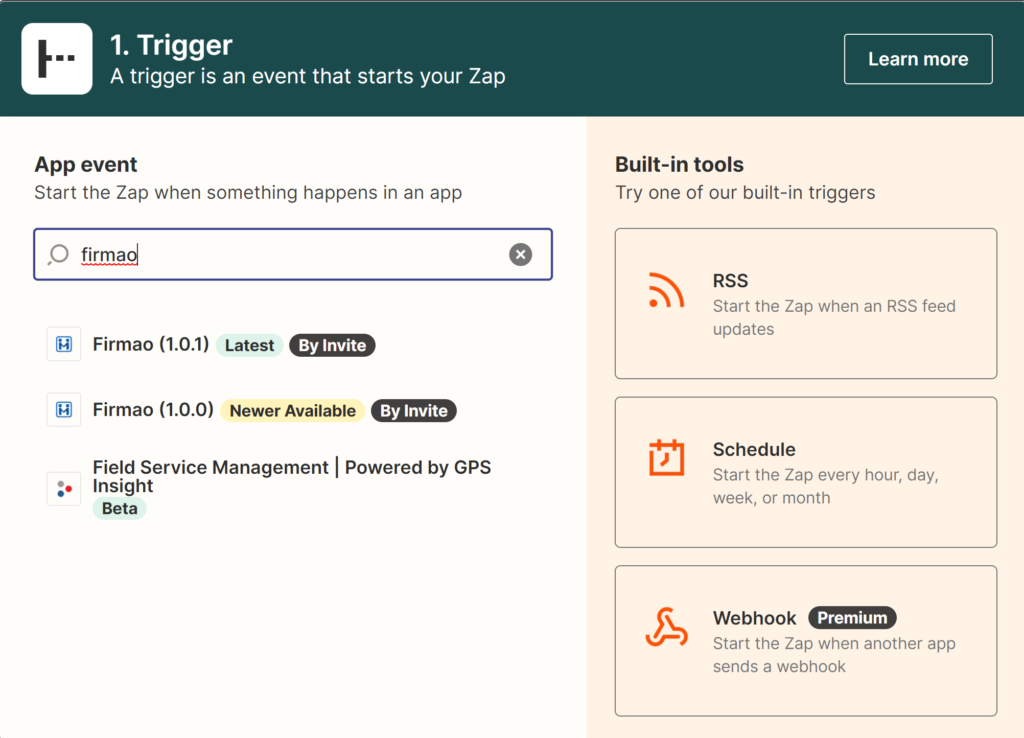 Ein Bild, das zeigt, wie man Firmao-Integrationen auf Zapier findet