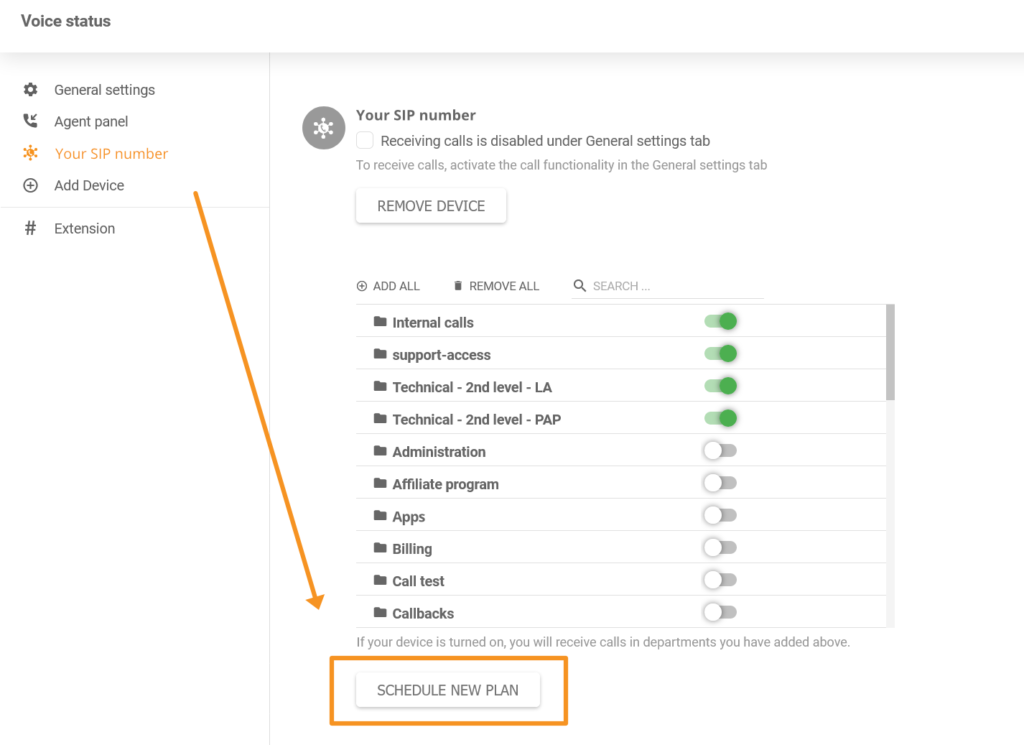 Ein Bild, das zeigt, wo die neue Telefonplaner-Funktion auf LiveAgent zu finden ist