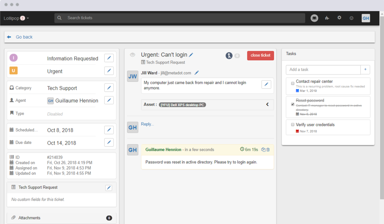 Ticketaufgaben in dem Mojo IT Helpdesk