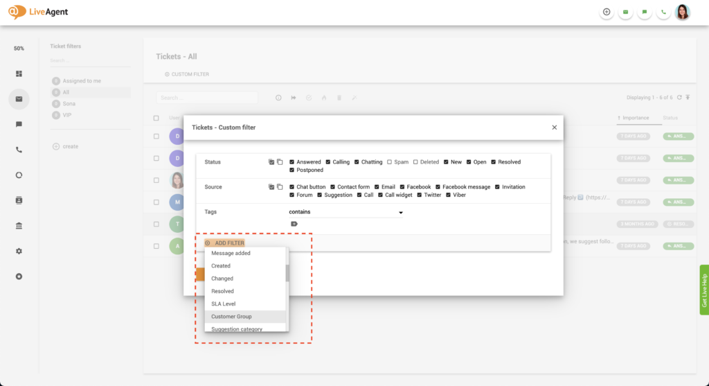 LiveAgent Benutzerdefinierten Filter hinzufügen