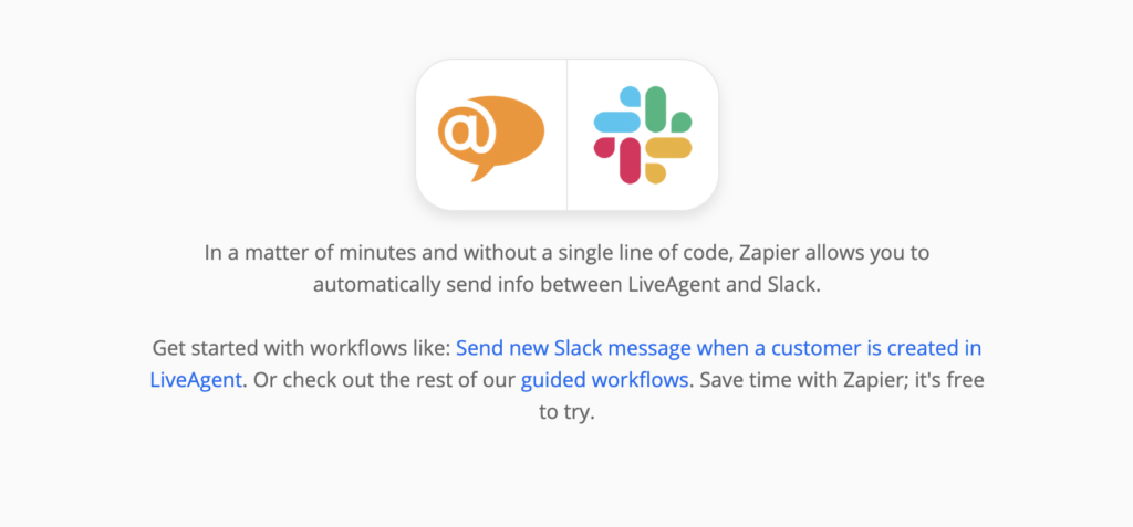 Zapier-Seite über LiveAgent- und Slack-Integrationen