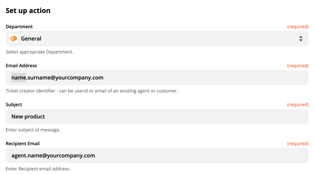 LiveAgent-Aktion-Einrichtung auf Zapier