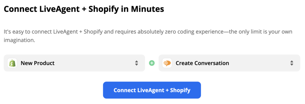 Ausgewählter Auslöser "Neues Produkt" und die Aktion "Konversation erstellen"