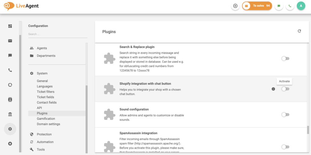 shopify--liveagent-integrationen Shopify-Integration mit Chat-Button auf der LiveAgent-Plugin-Liste