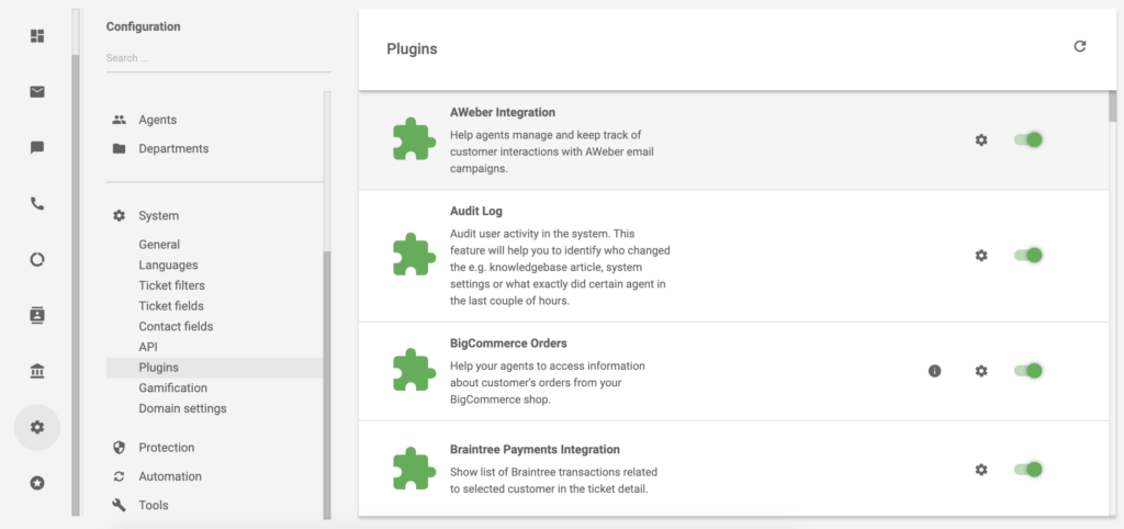 AWeber-Plugin ist auf der LiveAgent-Plugin-Liste aktiv