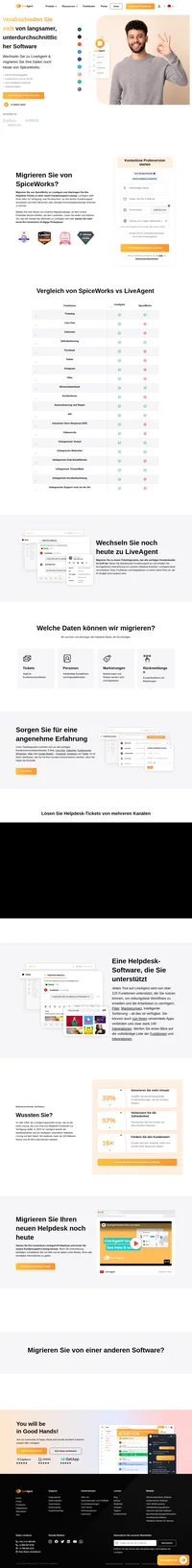 Migrieren Sie noch heute von SpiceWorks zu LiveAgent - kostenlos. Wir können all Ihre Tickets, Kontakte, Angestelltenprofile, Feedback und mehr migrieren.