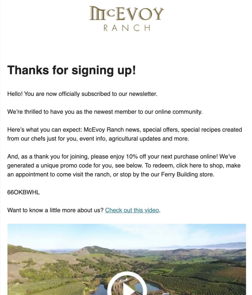 Newsletter-Anmelde-E-Mail von McEvoy Ranch