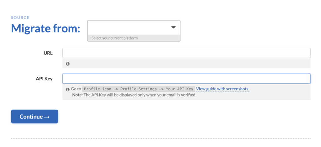 Helpdesk-Migration mit URL- und API-Optionen