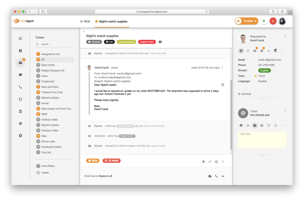 kostenlose Support-Ticketing-Software - LiveAgent -Ticket-Beispiel