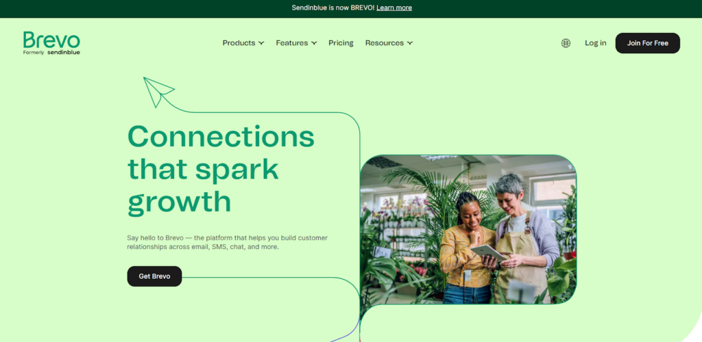 Brevo-Startseite, E-Mail-Managementsoftware mit Marketingfunktionen