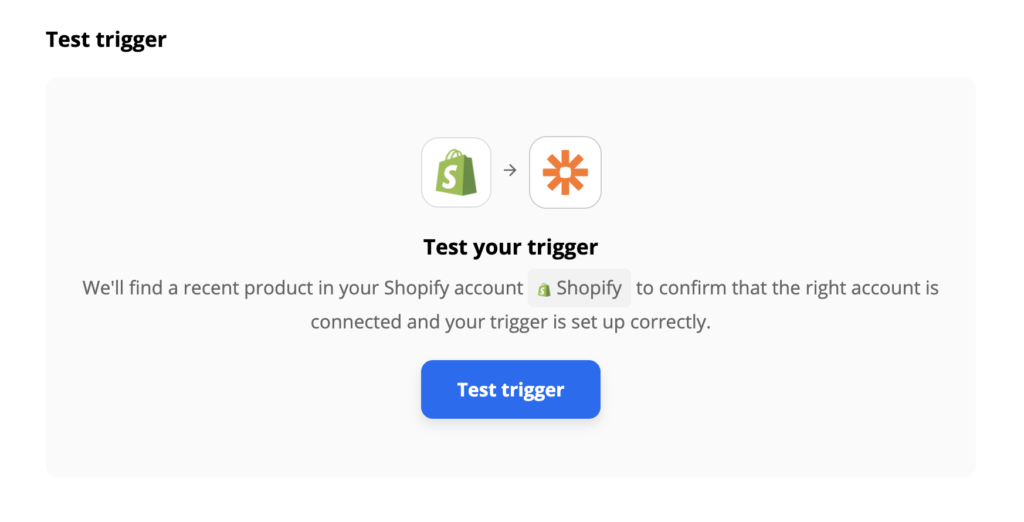Trigger-Test von Shopify auf Zapier