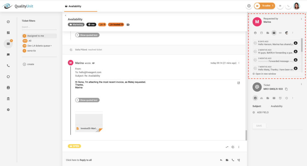 Kommunikationsverlauf in Threads - LiveAgent