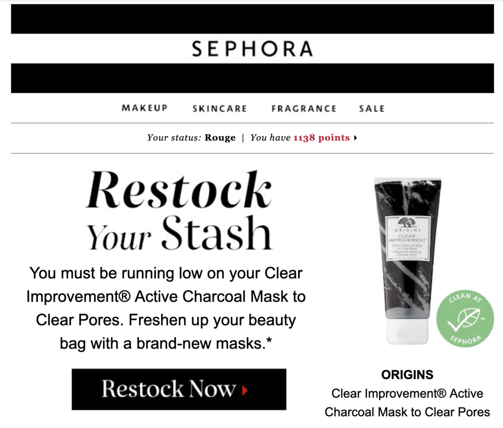 Sephora E-Mail-Vorlage für die Vorratsergänzung