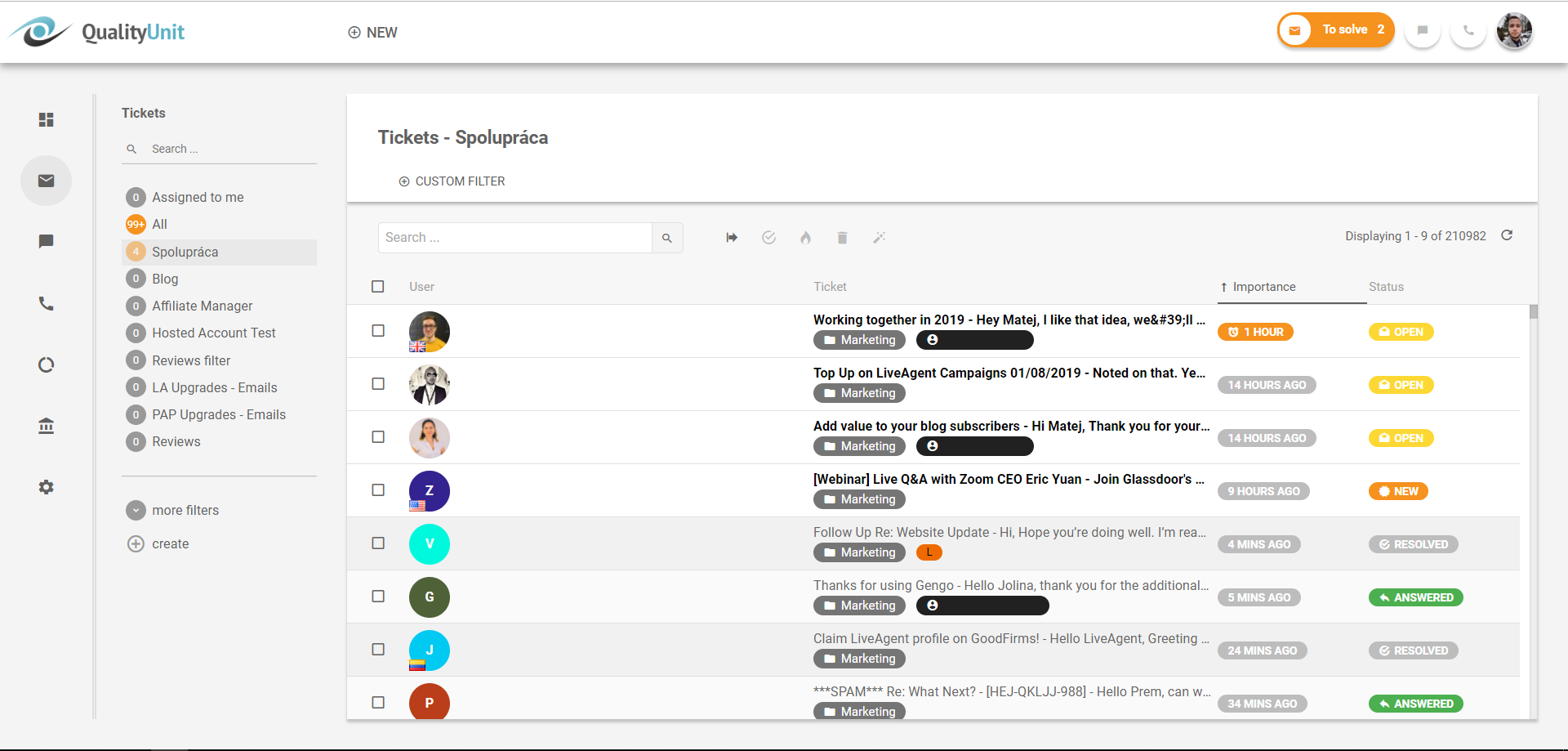 Kostenloses Helpdesk-System -LiveAgent -Alle Tickets