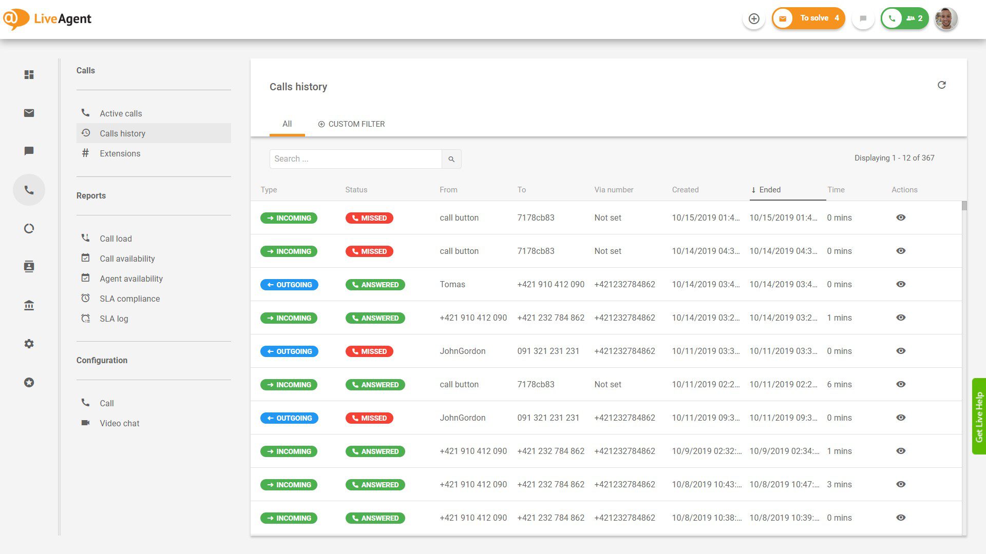Callcenterübersicht LiveAgent