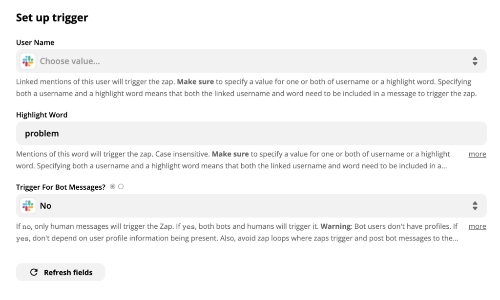 Demonstration einer Slack-Triggereinstellung auf Zapier