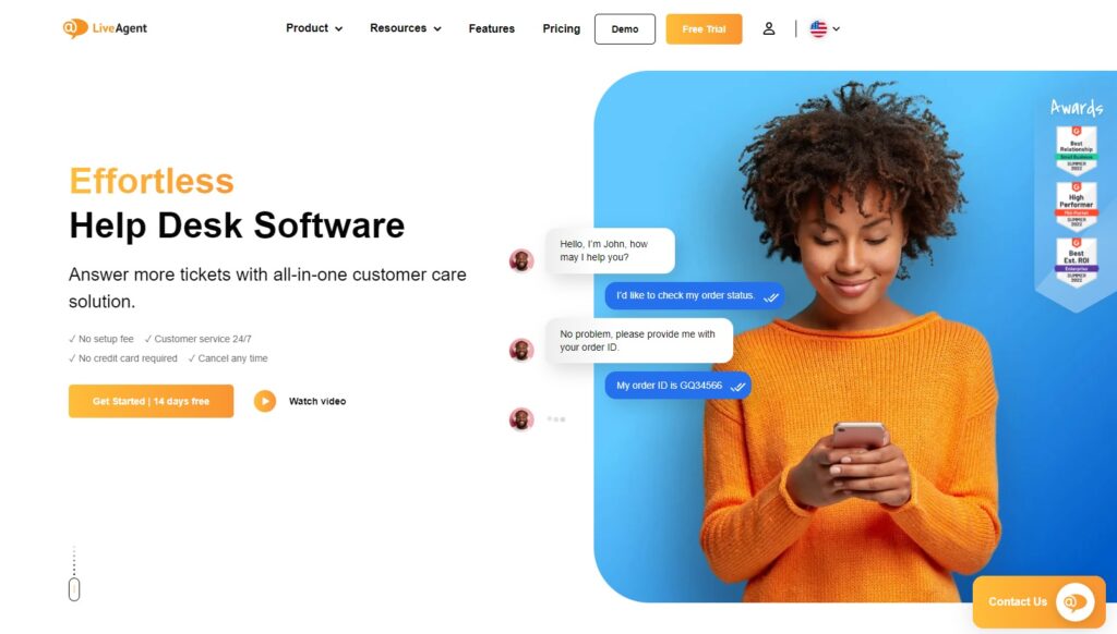 Die LiveAgent-Startseite mit allen Funktionen der E-Mail-Management-Software