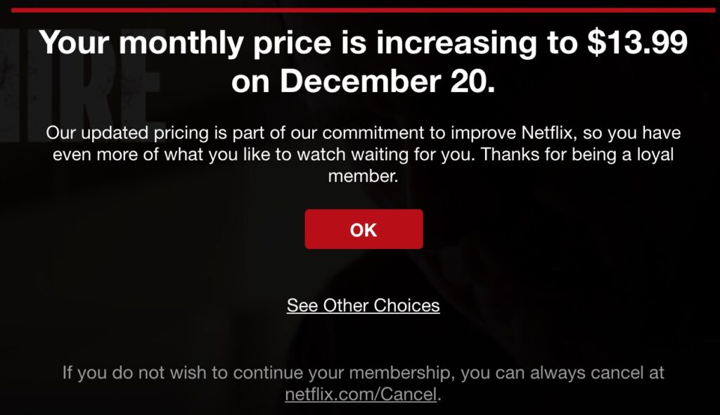 E-Mail-Vorlage für einen Preisanstieg von Netflix