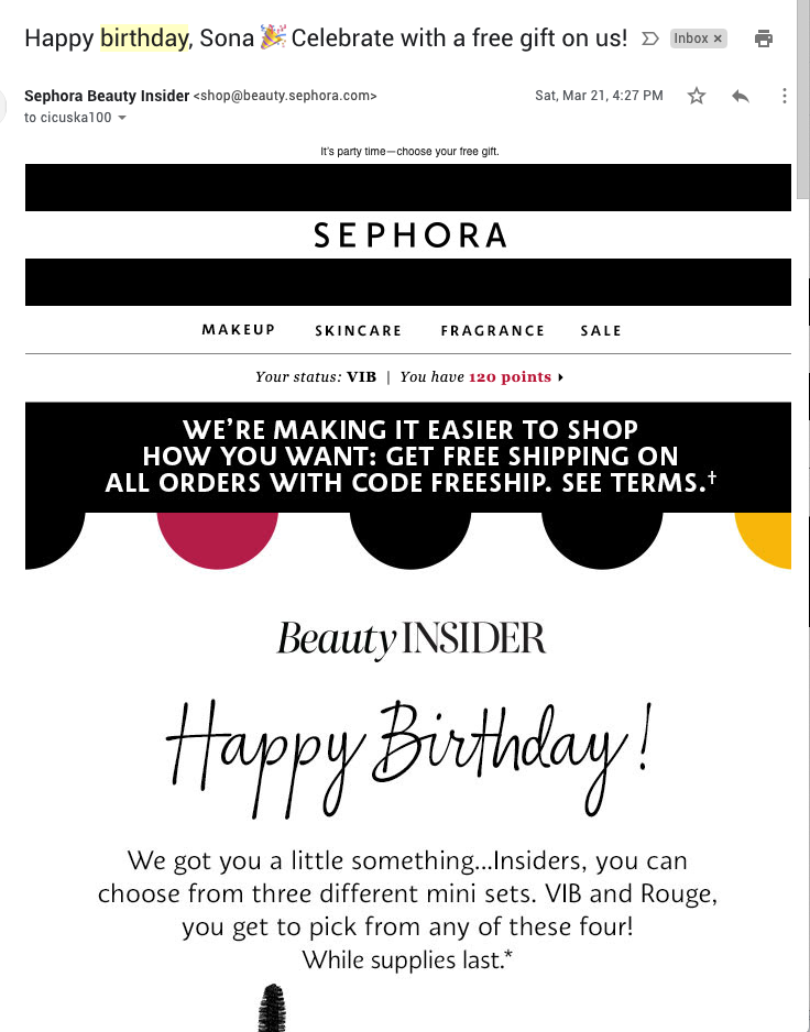 Treueprämie E-Mail-Vorlage Sephora