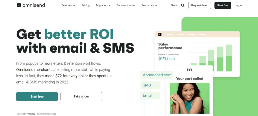 Omnisend-Startseite, E-Mail-Marketing-Plattform für eCommerce