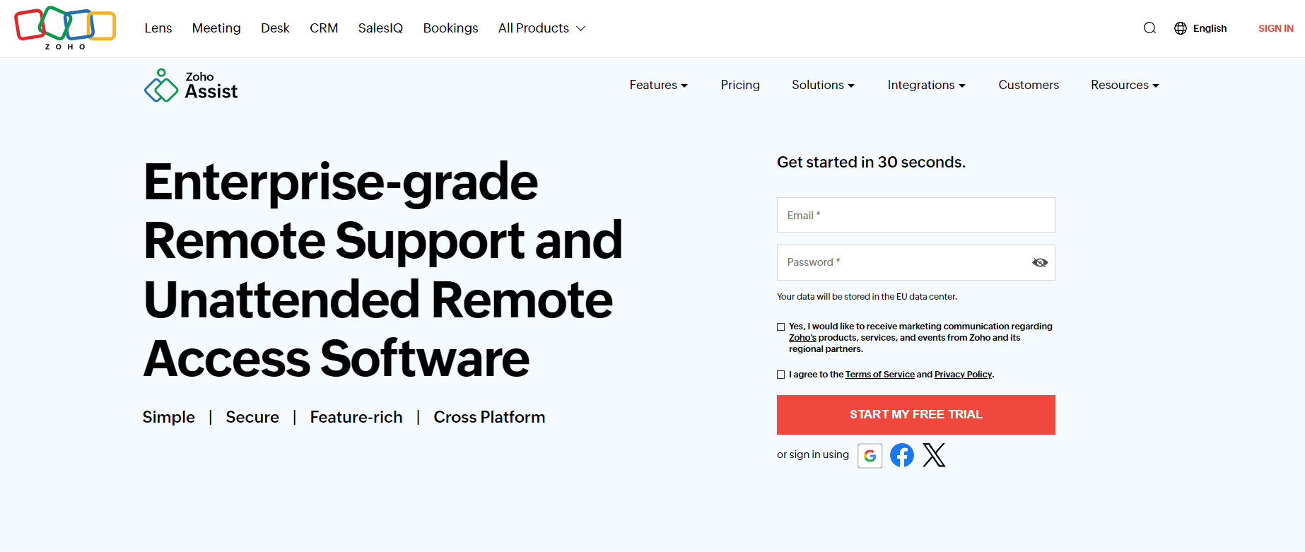 Zoho Assist Startseite – leistungsstarke Remote-Helpdesk-Software