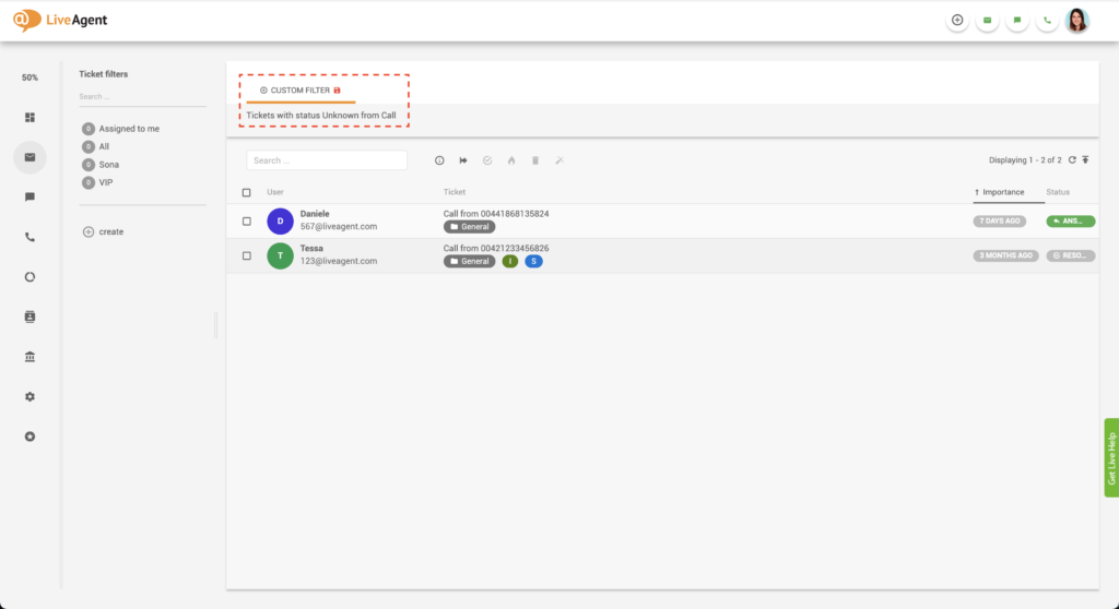 LiveAgent Gefilterte Tickers