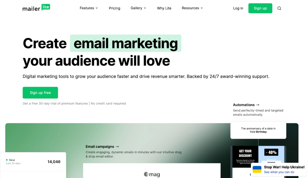 Mailerlite-Startseite, ein benutzerfreundliches E-Mail-Managementsystem