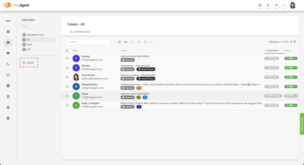 LiveAgent Filter erstellen