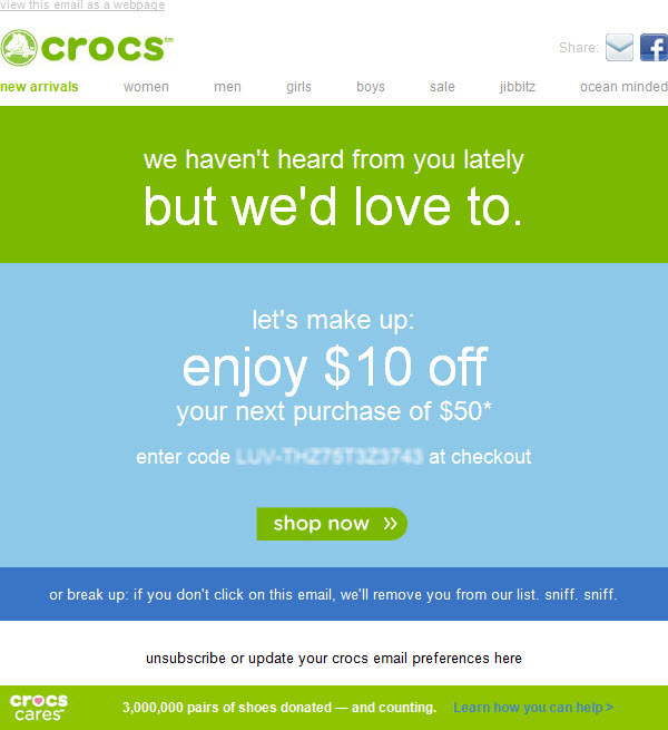 Wertvolle Trennungs-E-Mail von Crocs