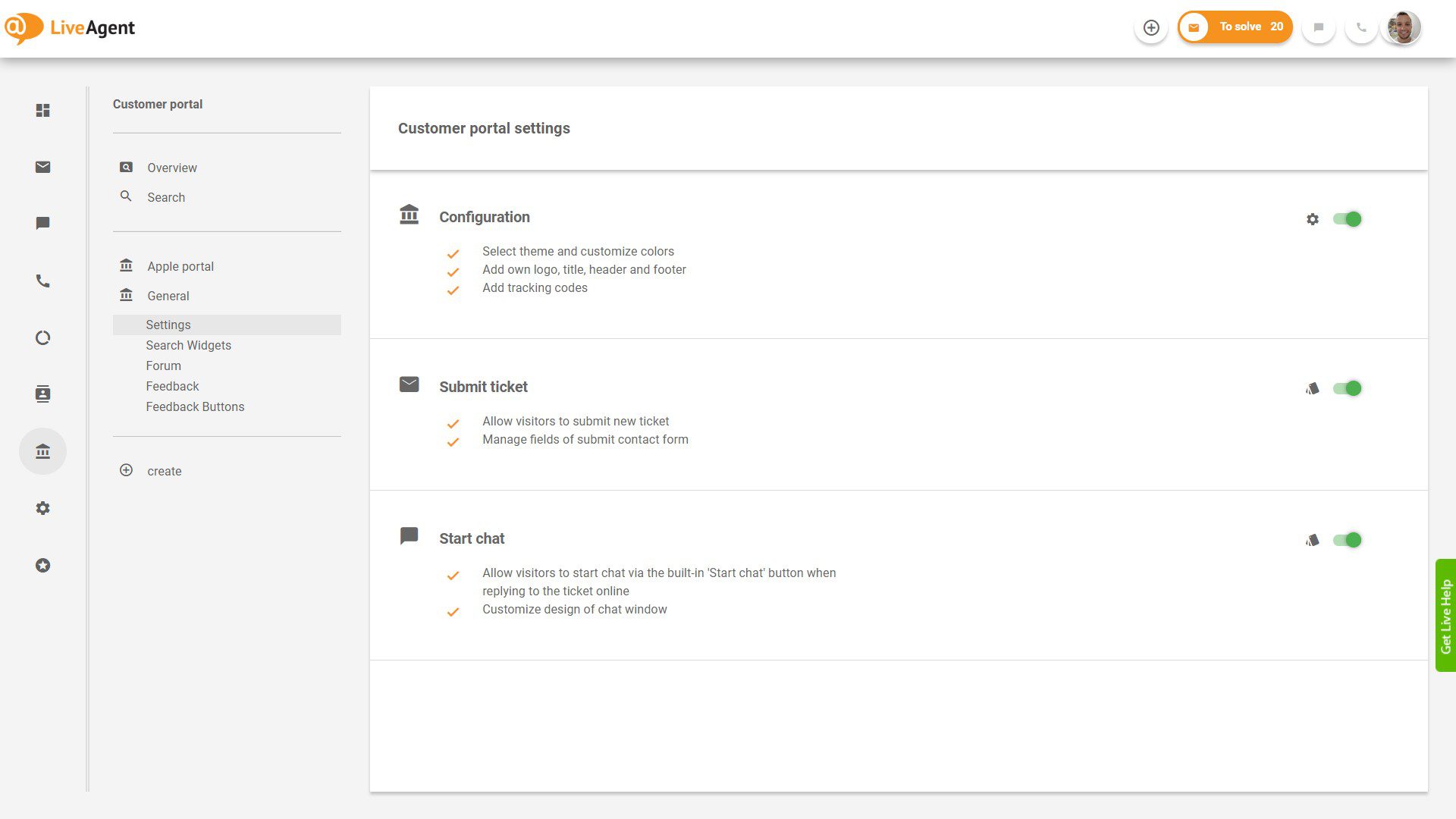 LiveAgent Tickets Übersicht innerhalb der Anwendung