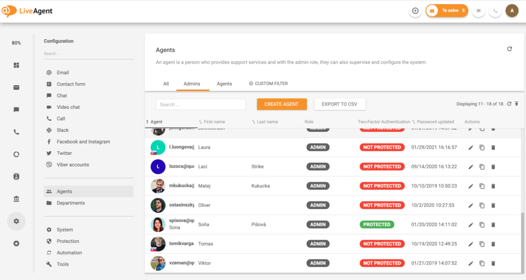 Kundenvertreter in LiveAgent – Beispiel