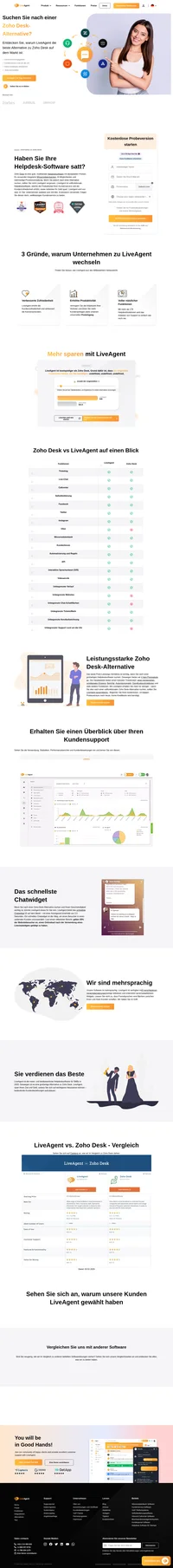 Suchen Sie nach einer Zoho Desk-Alternative? LiveAgent könnte die richtige Lösung für Sie sein. Entdecken Sie mehr als 179 Helpdeskfunktionen und das schnellste Chatwidget.