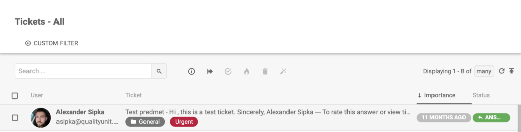 Ticketansicht mit der Markierung Dringend