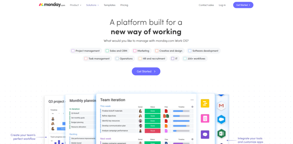 Monday.com-Startseite