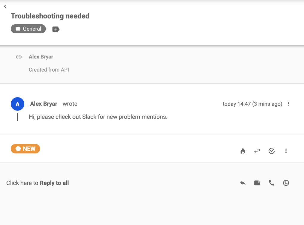 Ein Ticket wurde auf LiveAgent gesendet, nachdem ein Schlüsselwort auf Slack erschienen ist